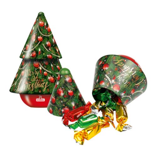 Windel zenélő karácsonyfa fémdoboz csokoládéval 150g 