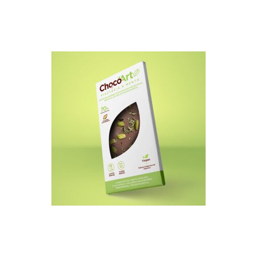 ChocoArtz vegán étcsokoládé pisztáciával mentával és kókuszvirággalcukorral 80g