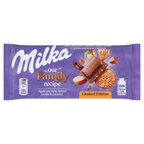 Milka Limitált kiadás Family recipe fűszeres keksz karamellizált mandula és almás darabokkal 90 g