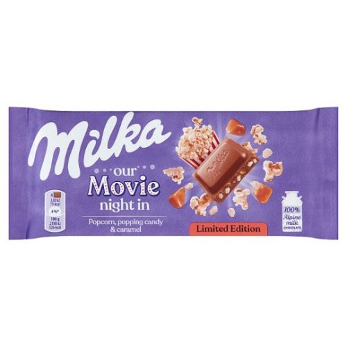 Milka Limitált kiadás Movie night karamellizált popcornos sós karamellás tejcsokoládé 90 g