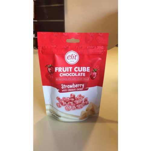Elit Fruit Cube fehércsokoládéval bevont eperzselé kocka 120g